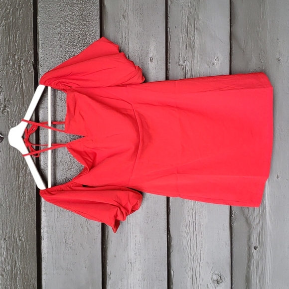 J.O.A. Red Puff Sleeve Halter Mini Dress sz M NEW - Picture 4 of 11